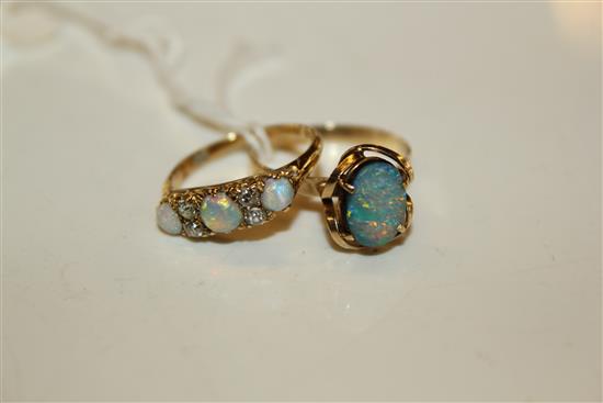 2 opal rings including 18ct and diamond